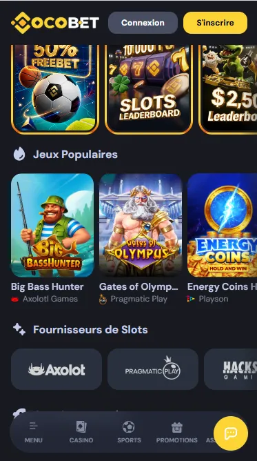 Lobby Cocobet casino sur mobile